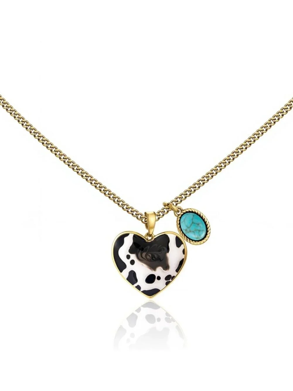 Women's Gold Turquoise Western Gold Plated Wrangler Turquoise Pendant Necklace